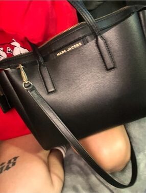 Marc Jacobs Protege Black Leather Double-Handle Tote with Gold Hardware